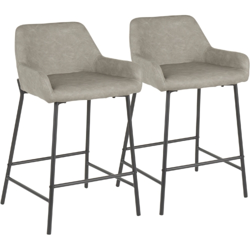 Daniella 24" Counter Stool in Grey Leatherette & Black Metal (Set of 2)